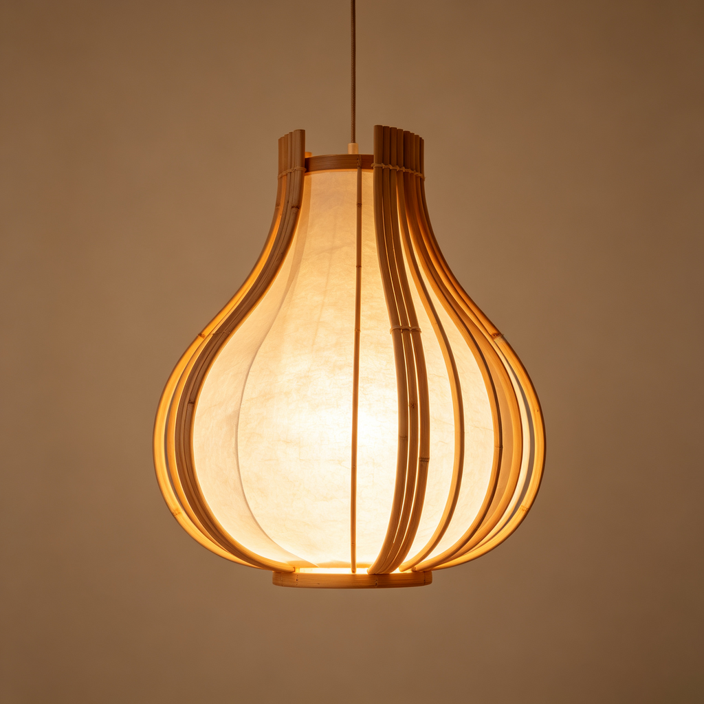 Handmade Gourd Shape Wooden Ambient Hanging Lamp