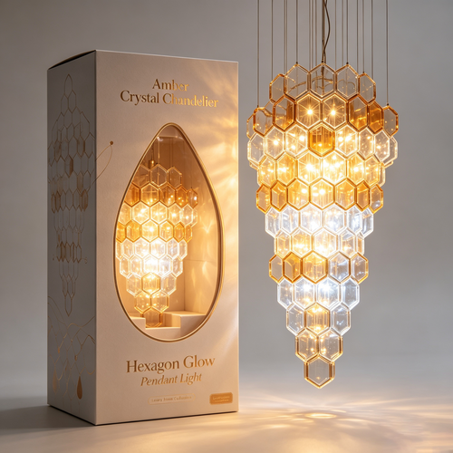 Gradient Amber Hexagon Glass Multi-Light Chandelier
