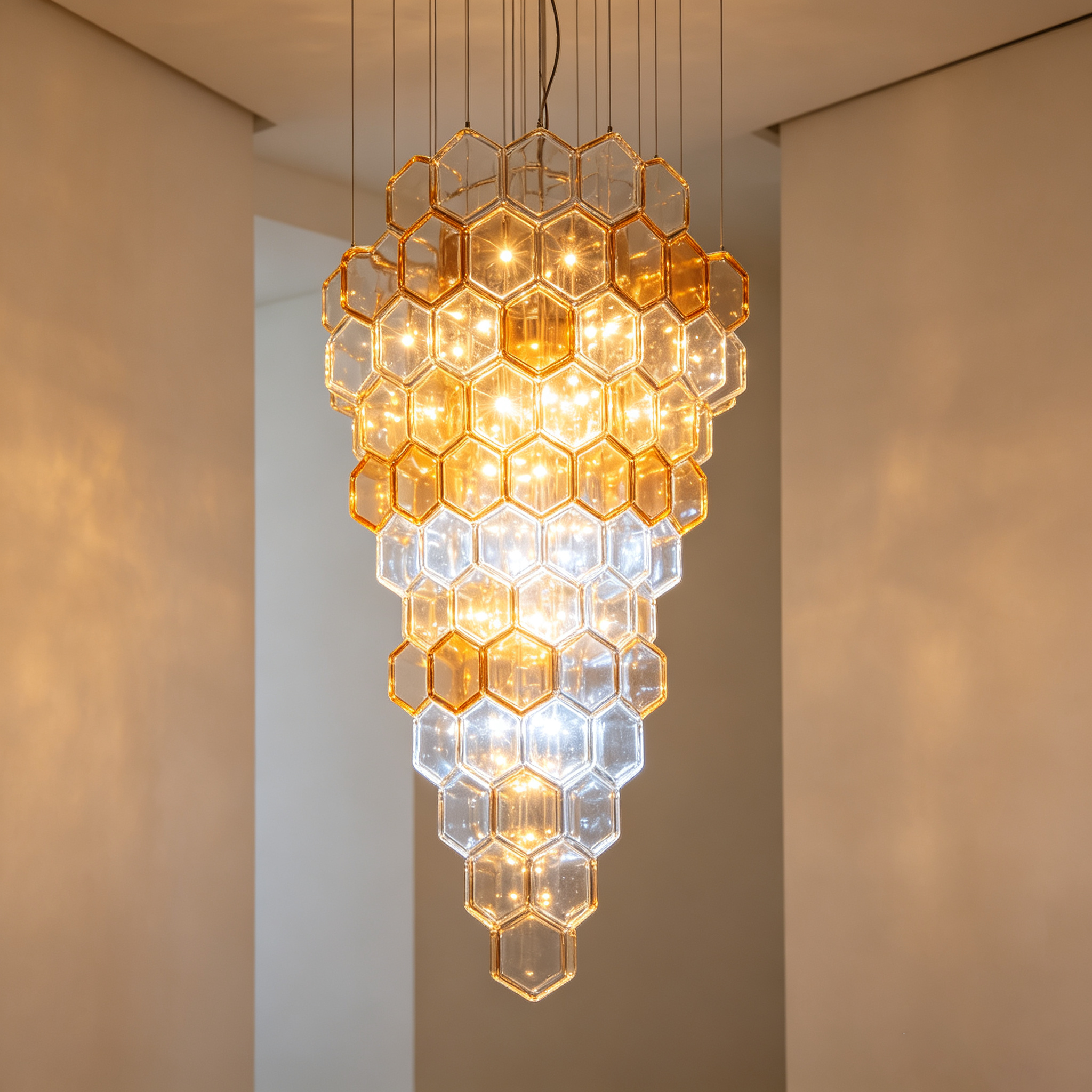 Gradient Amber Hexagon Glass Multi-Light Chandelier