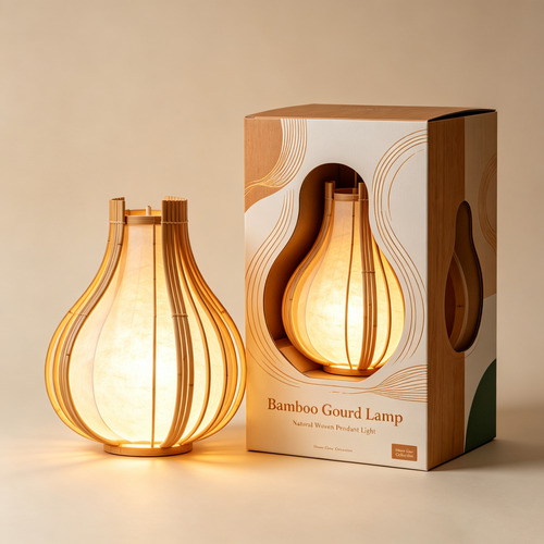 Handmade Gourd Shape Wooden Ambient Hanging Lamp