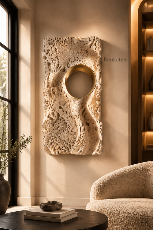 Renkatter Rectangular Porous Travertine Wall Sculpture