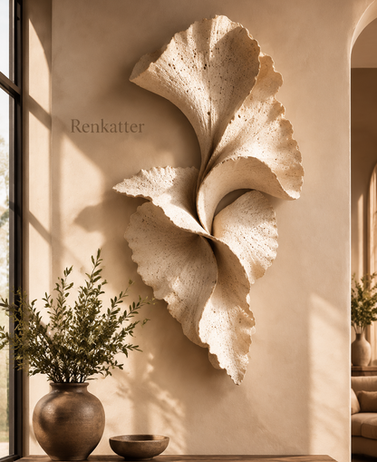 Renkatter Ginkgo Leaf Travertine Wall Sculpture