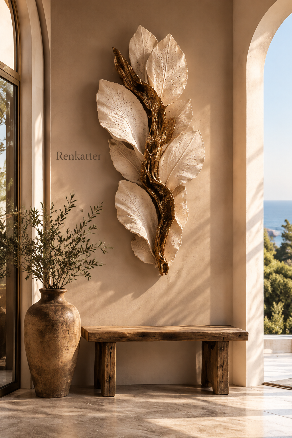 Renkatter Textured Leaf Golden Branch Wall Sculpture