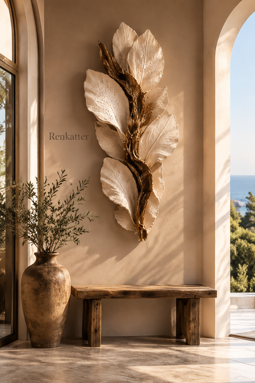 Renkatter Textured Leaf Golden Branch Wall Sculpture
