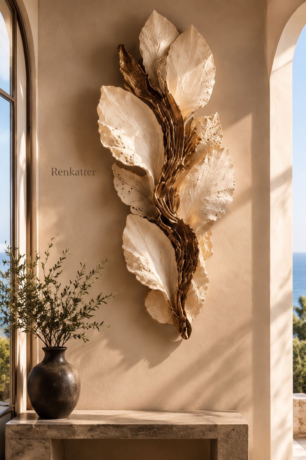 Renkatter Textured Leaf Golden Branch Wall Sculpture