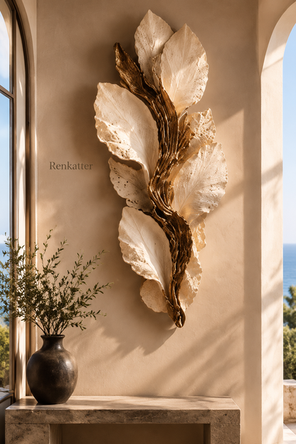 Renkatter Textured Leaf Golden Branch Wall Sculpture