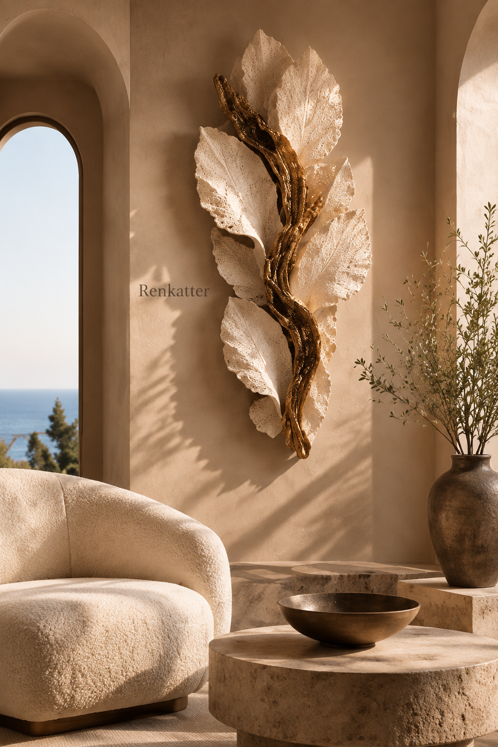 Renkatter Textured Leaf Golden Branch Wall Sculpture