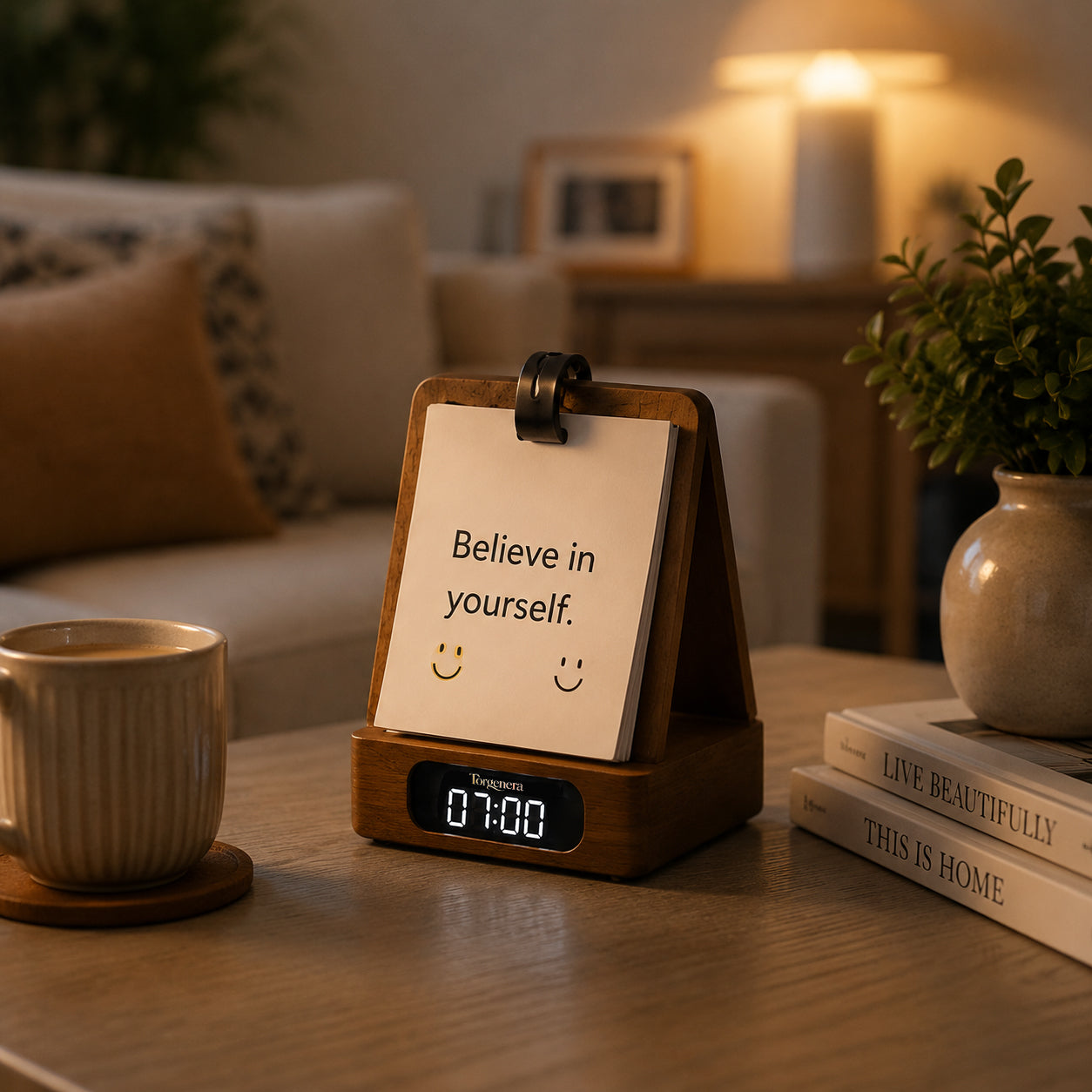 Torgenera Wooden Smart Desk Calendar Clock Lamp